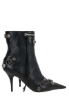 Balenciaga Pointed Toe Ankle Boots With Buckles And Studs In Black+silver