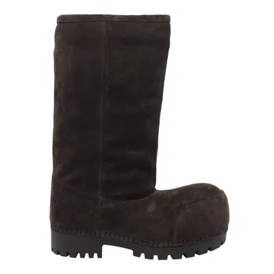 Balenciaga Suede Mid-calf Chunky Sole Ankle Boots In Brown
