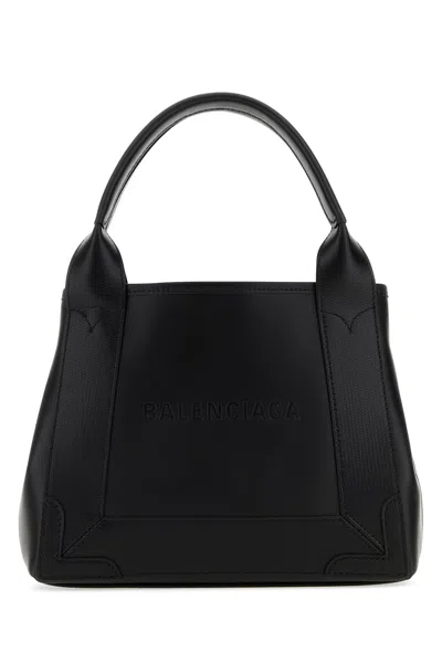 BALENCIAGA BLACK LEATHER NAVY CABAS XS HANDBAG