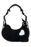 Balenciaga Textured Black Shoulder Bag With Braided Handlecharm In 1071