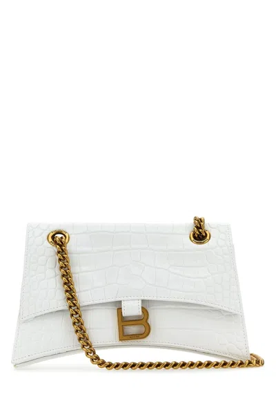 Balenciaga Croco Leather Shoulder Bag With Metal Monogram In White