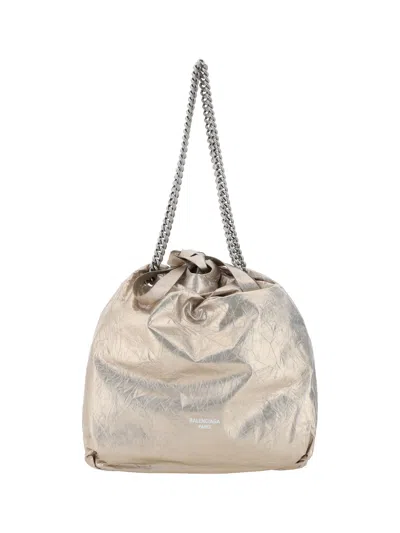 Balenciaga Crush Metallic Crinkled-leather Tote In Neutrals