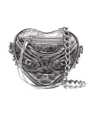 Balenciaga Borsa Le Cagole Heart Mini Metallizzata  Da Donna In Argento In Gray