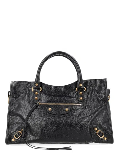 Balenciaga Le City Medium Bag In Arena Leather In Black