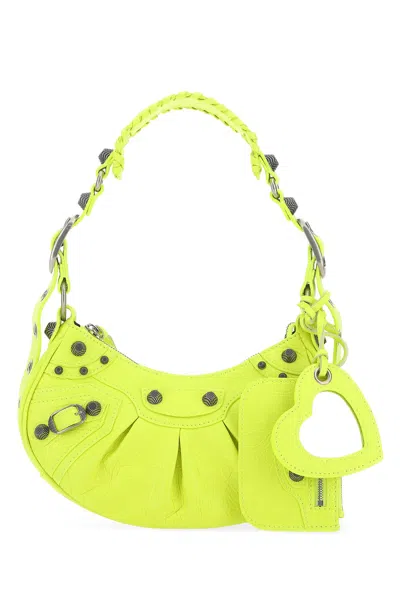 BALENCIAGA BALENCIAGA FLUO YELLOW NAPPA LEATHER LE CAGOLE XS SHOULDER BAG