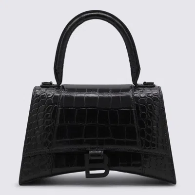 Balenciaga Hourglass Small Crocodile-embossed Top-handle Bag In Black
