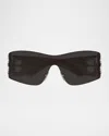 Balenciaga Bossy Bb-hinge Rimless Nylon Shield Sunglasses In Black