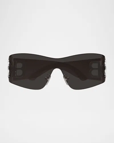 Balenciaga Bossy Bb-hinge Rimless Nylon Shield Sunglasses In Black
