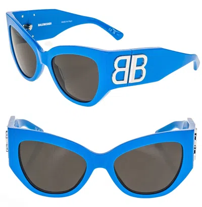Pre-owned Balenciaga Bossy Cat 0322 Blue Fashion Geometric Unisex Sunglass Bb0322s 006 In Gray