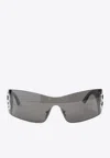 Balenciaga Wraparound Grey Sunglasses With Bold Logo Detail In Black