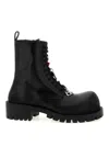 Balenciaga Black Leather Hummer Lace-up Ankle Boots In Black