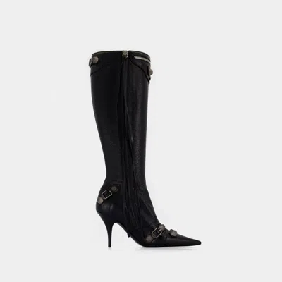 Balenciaga Brushed Leather Cagole Boots With Studs And Zips 10cm In Black