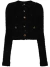 Balenciaga Button Detailing Tweed Cropped Cardigan In Black