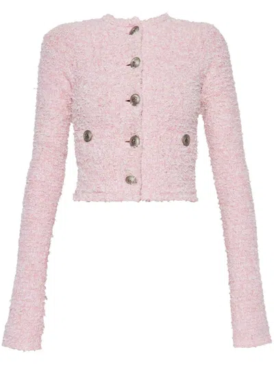 Balenciaga Pink Cotton Blend Tweed Cropped Cardigan