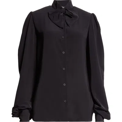 Balenciaga Bow Button Down Blouse In 1000 Black