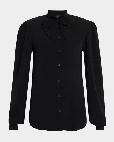 Balenciaga Bow Button Down Blouse In 1000 Black