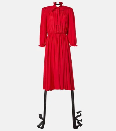 Balenciaga Bow-detail Lace-up Silk Midi Dress In Red