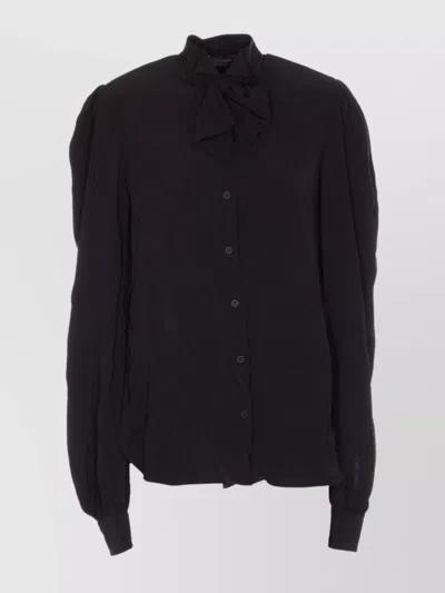 Balenciaga Bow Detail Puff Sleeve Shirt In Black
