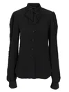 Balenciaga Pussy-bow Crinkled-jersey Shirt In Black