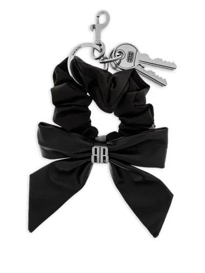 Balenciaga Bow Scrunchie-detail Keyring In Black