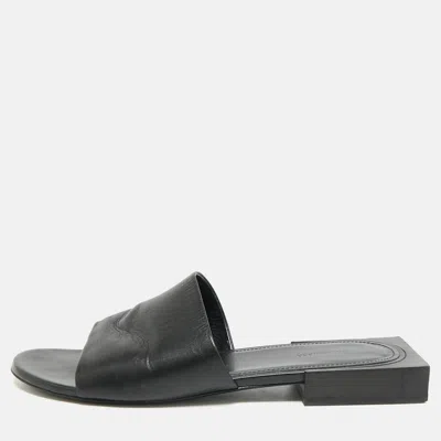 Pre-owned Balenciaga Box Size 37 Black Leather Flat Slides