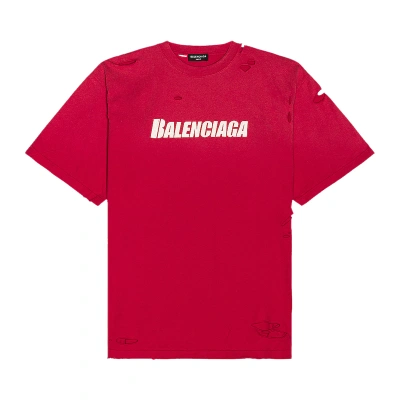 Pre-owned Balenciaga Boxy T-shirt 'raspberry/white' In Red