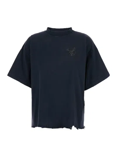 BALENCIAGA BALENCIAGA BLACK T-SHIRT WITH LOGO EMBROIDERY ON THE FRONT AND MAXI LOGO LETTERING ON THE REAR IN CO