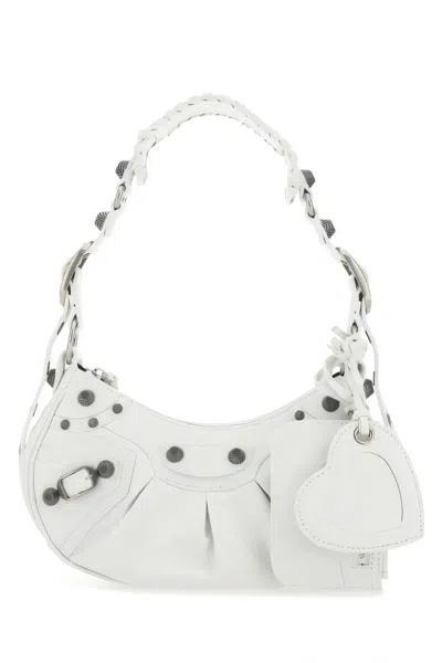 Balenciaga Braided Strap Shoulder Bag With Decorative Studs In White