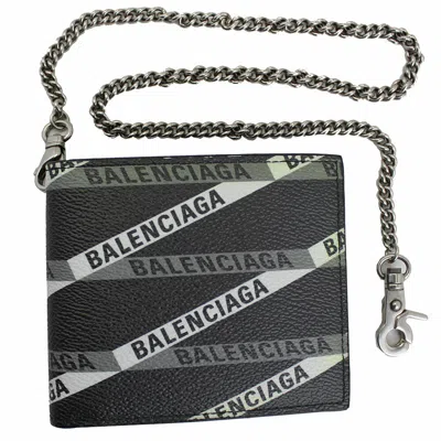 Pre-owned Balenciaga Brand  Mens Black Leather Bifold Chain Wallet 504933