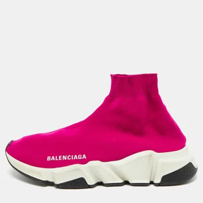 Pre-owned Balenciaga Bright Pink Knit Fabric Speed Trainer Slip On Sneakers Size 36