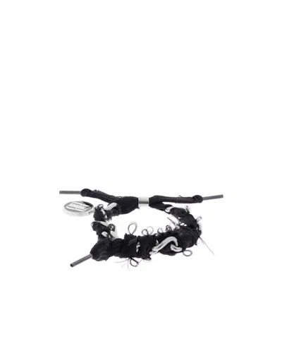 Balenciaga Broken Shoelace Bracelet In Ancient Silver/black
