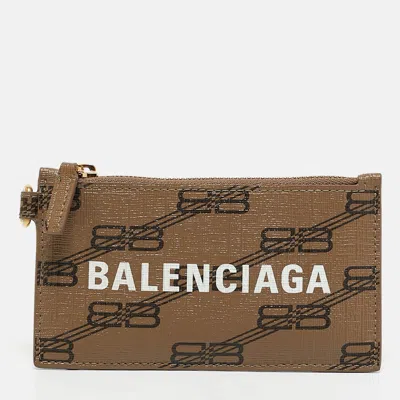 Pre-owned Balenciaga Brown Bb Monogram Canvas Lanyard Card Holder