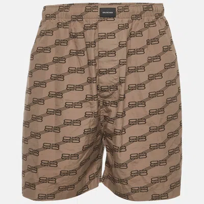 Pre-owned Balenciaga Brown Bb Monogram Print Poplin Shorts Xl