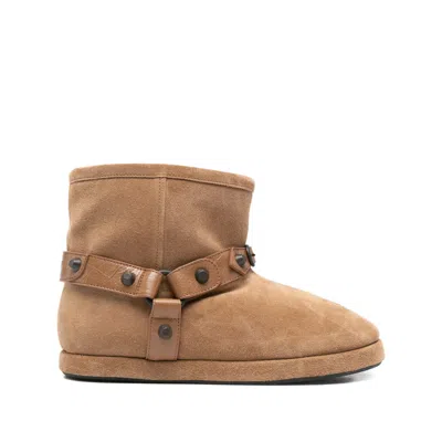 Balenciaga Alaska Studded Leather-trimmed Fleece-lined Suede Ankle Boots In Brown