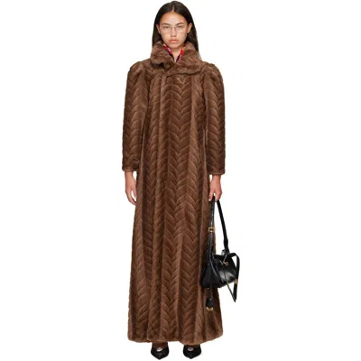 Balenciaga Brown Cable Knit Faux Fur Coat In 2135 Brown