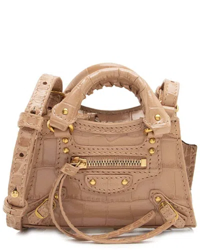 BALENCIAGA BALENCIAGA BROWN CROC-EMBOSSED LEATHER NEO CLASSIC CITY SUPER NANO CROSSBODY  (AUTHENTIC PRE-LOVED)