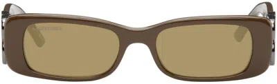 Balenciaga Brown Dynasty Rectangle Sunglasses In 019 Brown