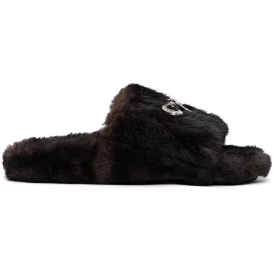 Balenciaga Brown Furry Slides In 2618 Brown/silver/cr