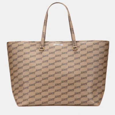 Pre-owned Balenciaga Brown Large Bb Monogram Coated Canvas Signature East West Shopper Bag