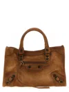 Balenciaga Women Camel Suede Medium Le City Handbag In Brown