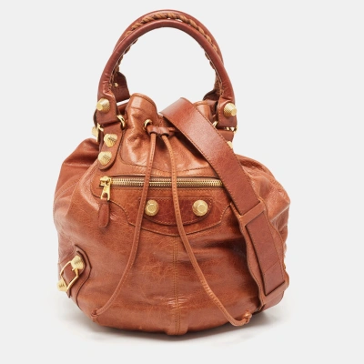 Pre-owned Balenciaga Brown Leather Mini Ggh Pompon Bag