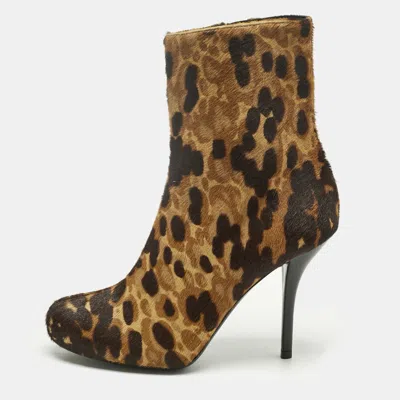 Pre-owned Balenciaga Brown Leopard Print Calf Hair Ankle Boots Size 37