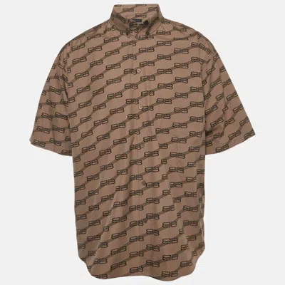 Pre-owned Balenciaga Brown Monogram Print Cotton Oversized Shirt M