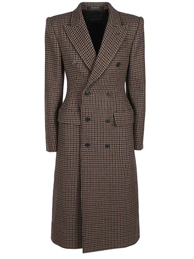 Balenciaga Houndstooth Wool Double-breasted Coat In Multicolor