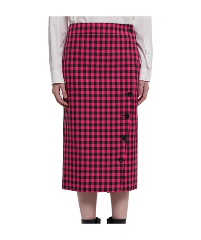 Balenciaga Buckle Plaid Skirt In Red