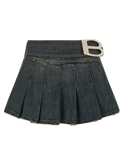 Balenciaga Buckle Pleated Skirt In Blue