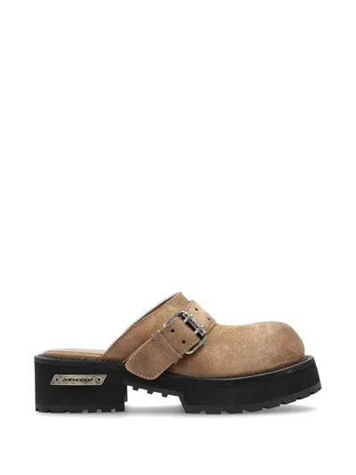 Balenciaga Buckle-fastening Leather Mules In Brown