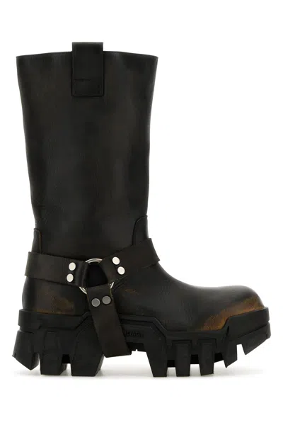 Balenciaga Black Leather Bulldozer Harness Ankle Boots
