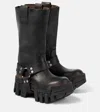Balenciaga Black Leather Bulldozer Harness Ankle Boots With 8 Cm Plateau Heel In Black