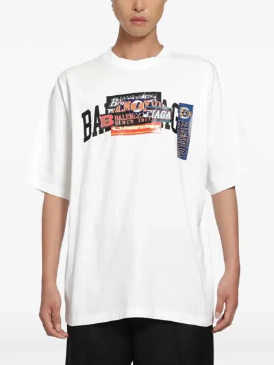 Balenciaga Bumper Stickers Medium Logo-print Cotton T-shirt In White